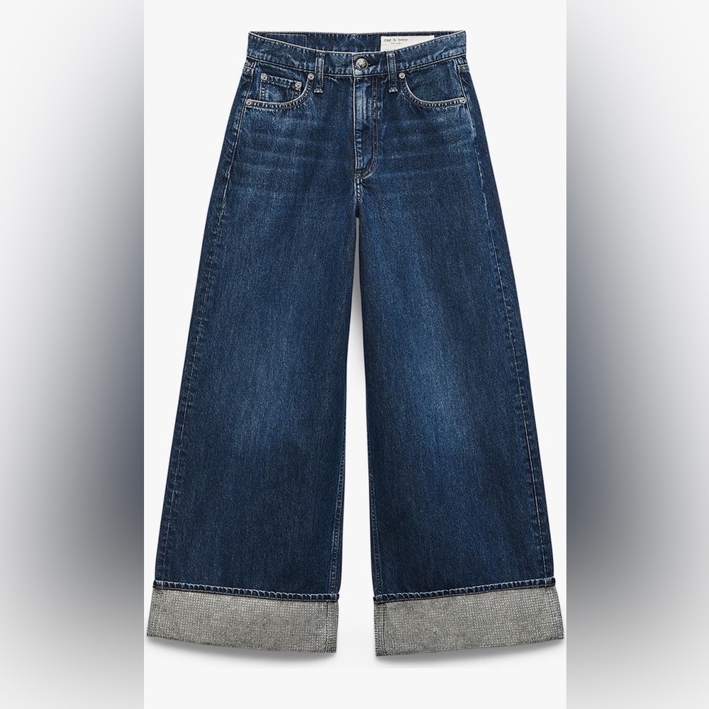 rag & bone Dark Blue Wide-Leg Cropped Jeans - Picture 2 of 5